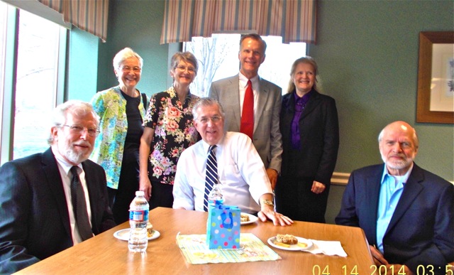 Attending the Memorial Service for Mary Martha Jamison Seated left to right:  George Reed, Glenn Jamison, Ed Pollock Standing left to right:  Erika Lauffer*, Sandra Jamison, Steve Jamison, Deborah Jamison von Zinkernagel *Erika taught at the School in Tanta, Egypt